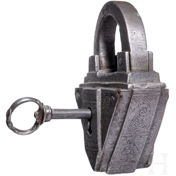 A German padlock with engraved decoration, 17th century