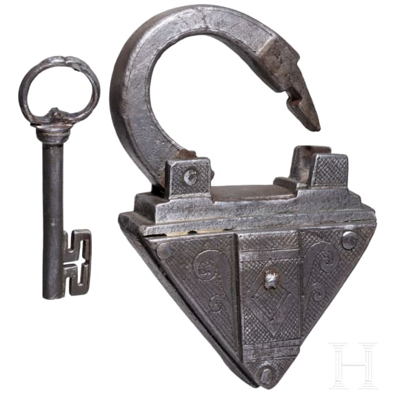 A German padlock with engraved decoration, 17th century