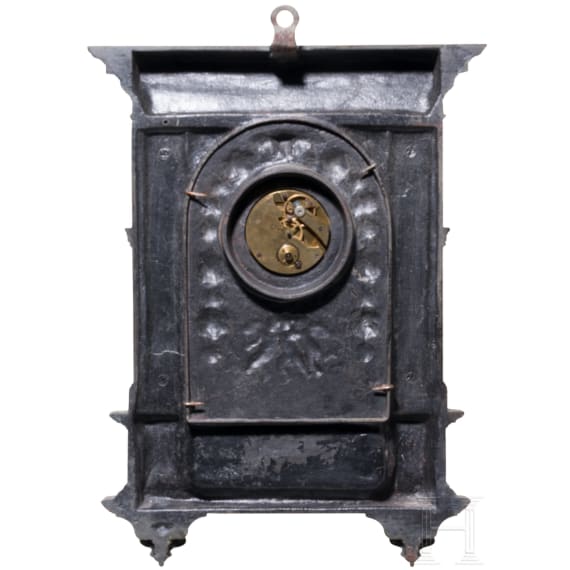 A historicist-style iron wall clock, probably Berlin iron, 19th century