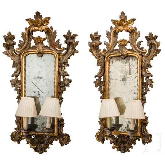 A pair of wall sconces with mirrors, 18th century