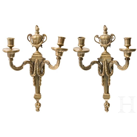A pair of French fire-gilt appliqu&eacute;s in the style of Louis XVI, 19th century