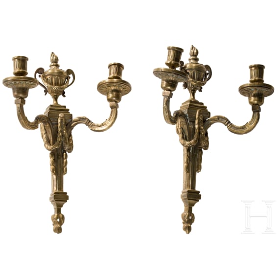 A pair of French fire-gilt appliqu&eacute;s in the style of Louis XVI, 19th century