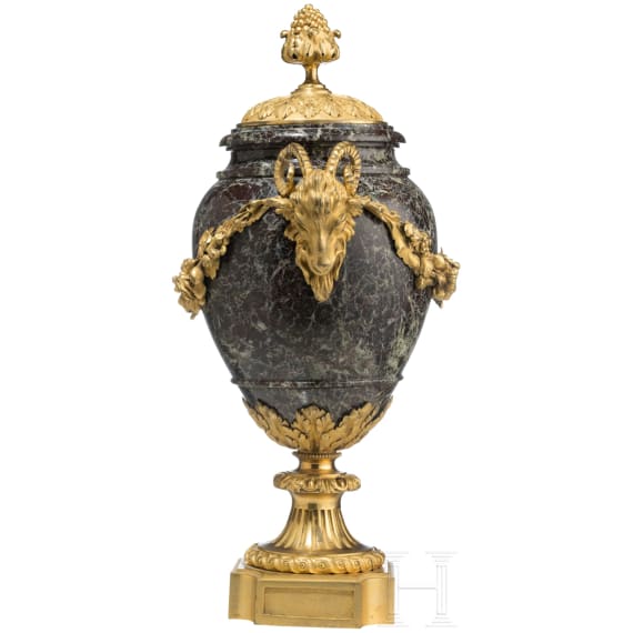 A French ormolu-mounted Louis XVI marble vase with ram's heads, 19th century