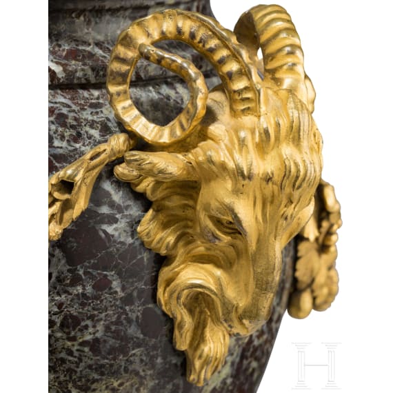 A French ormolu-mounted Louis XVI marble vase with ram's heads, 19th century