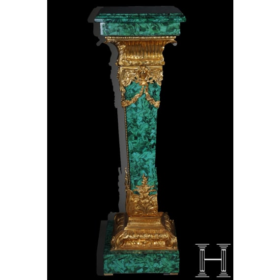 A pair of bronze-mounted marble columns in faux malachite, 2nd half of the 20th century