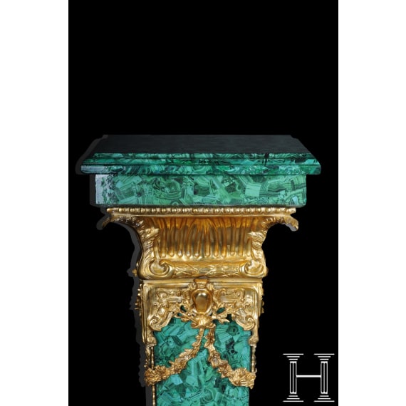 A pair of bronze-mounted marble columns in faux malachite, 2nd half of the 20th century