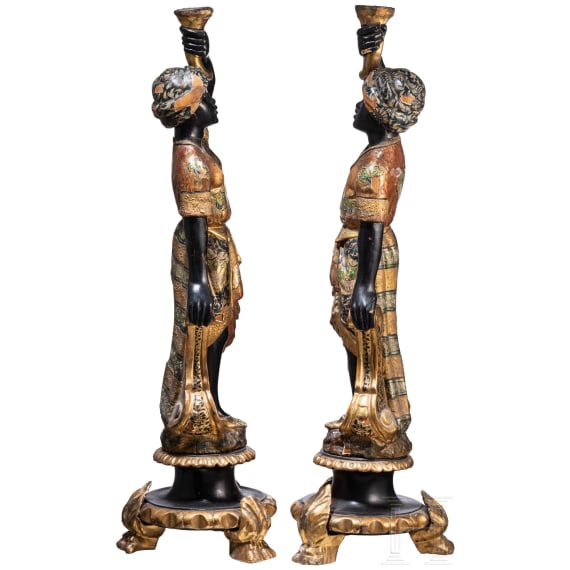 A marvelous pair of Venetian Blackamoor candleholders, 19th century