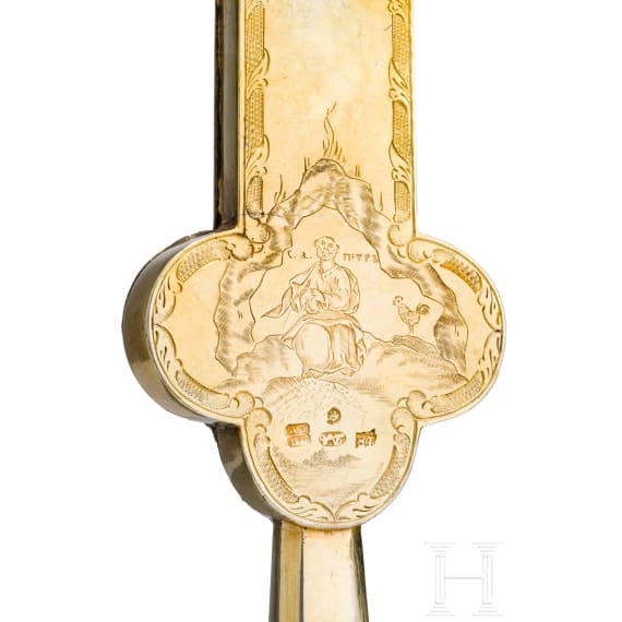 A delicately engraved Russian silver-gilt vermeil crucifix (processional cross), St. Petersburg, Dimity Andreyev, 1848