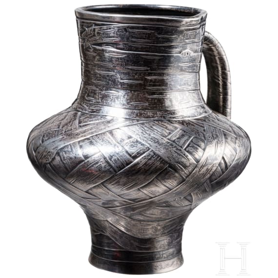A Russian silver trompe l'oeil kvass jug, St. Petersburg, Sasikov, 1862