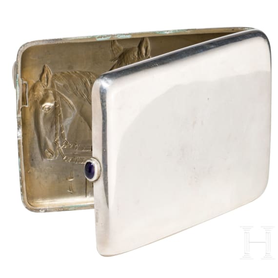 A Soviet silver cigarette case with horses, 1927 - 1958