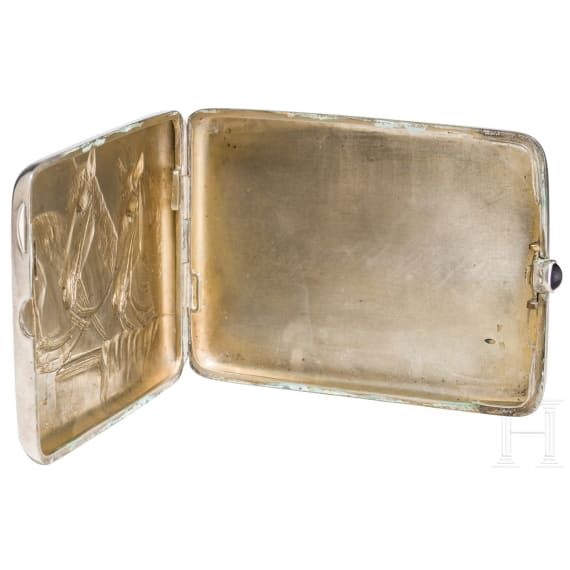 A Soviet silver cigarette case with horses, 1927 - 1958