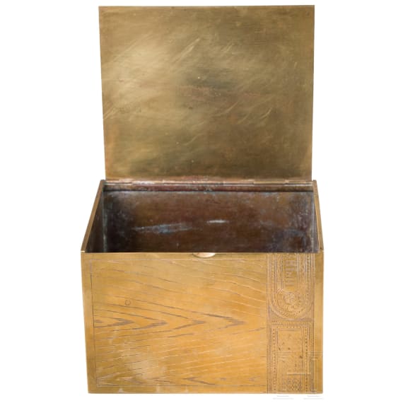 A Russian brass trompe l'oeil cigar box, circa 1900