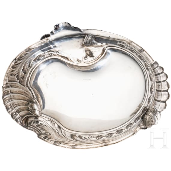 A silver tray with swan and Russian import mark, circa 1910