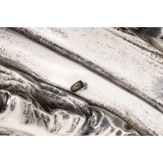 A silver tray with swan and Russian import mark, circa 1910