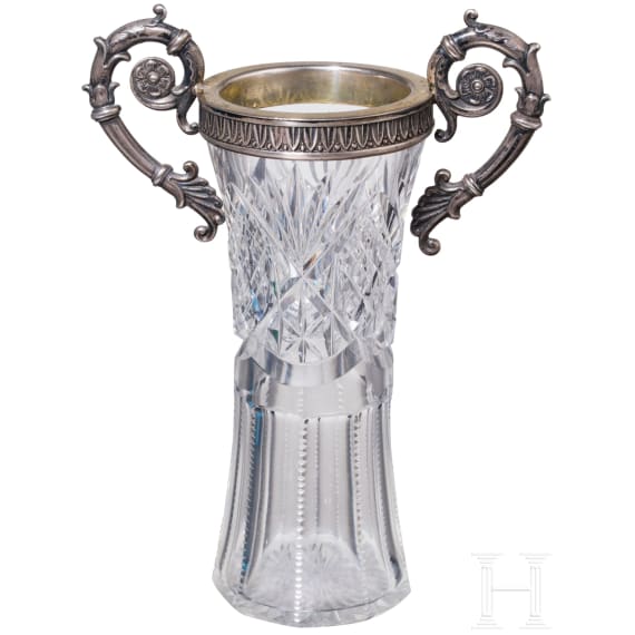 A Russian glass vase with silver-gilt mounting, Moscow, 1908