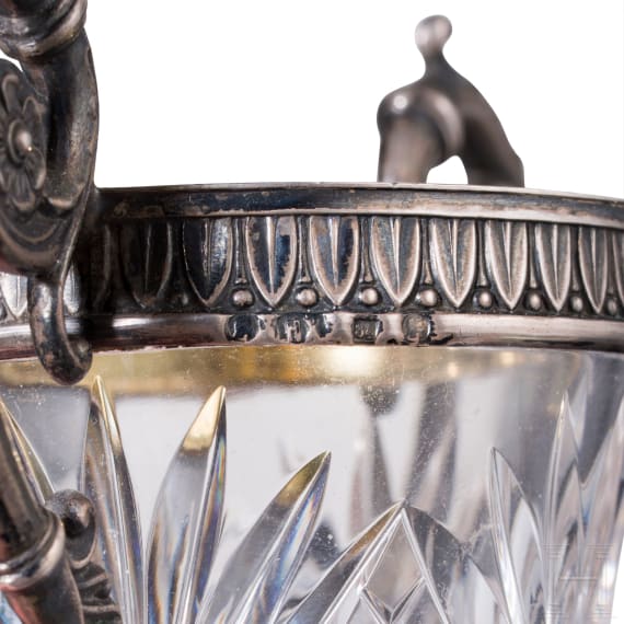 A Russian glass vase with silver-gilt mounting, Moscow, 1908