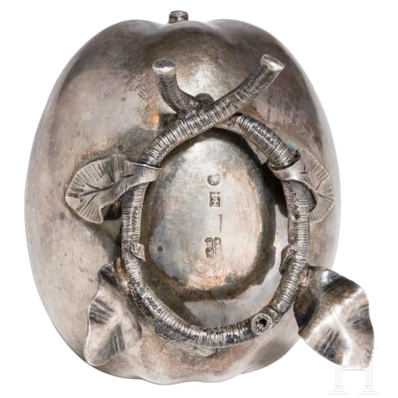 A Russian peach-shaped silver salt cellar, St. Petersburg, Adolf David Masche, 1856