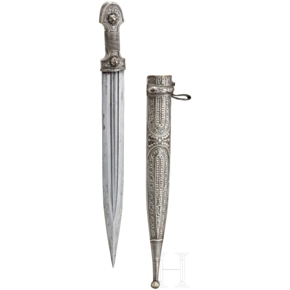 A Russian/Caucasian silver-mounted and nielloed kinzal, circa 1900