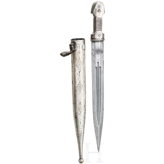 A Russian/Caucasian silver-mounted and nielloed kinzal, circa 1900