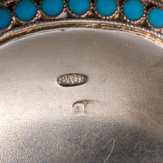A small Russian silver-gilt and cloisonne-enamelled kovsh, Moscow, Maria Semenova, 1896 - 1905