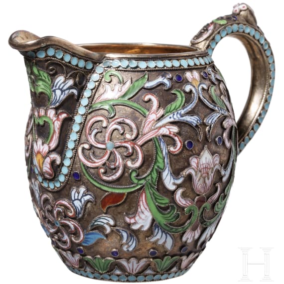 A Russian silver and cloisonn&eacute; enamel creamer, Moscow, 1888