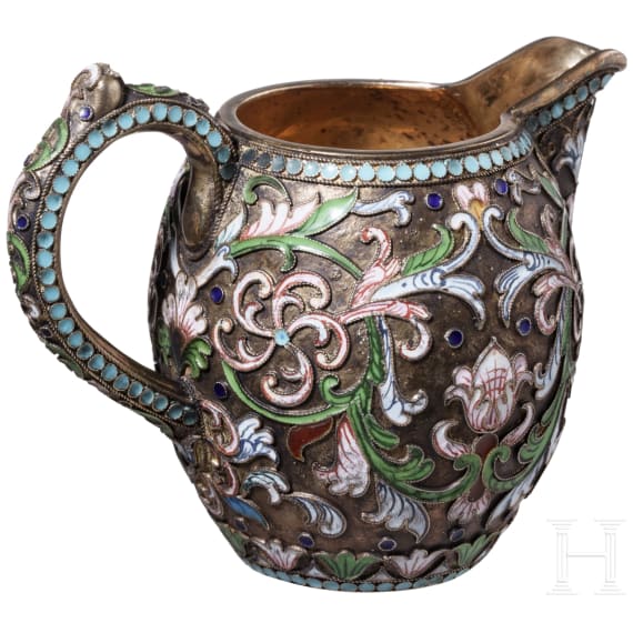 A Russian silver and cloisonn&eacute; enamel creamer, Moscow, 1888