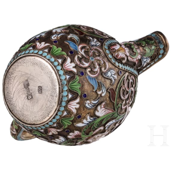 A Russian silver and cloisonn&eacute; enamel creamer, Moscow, 1888