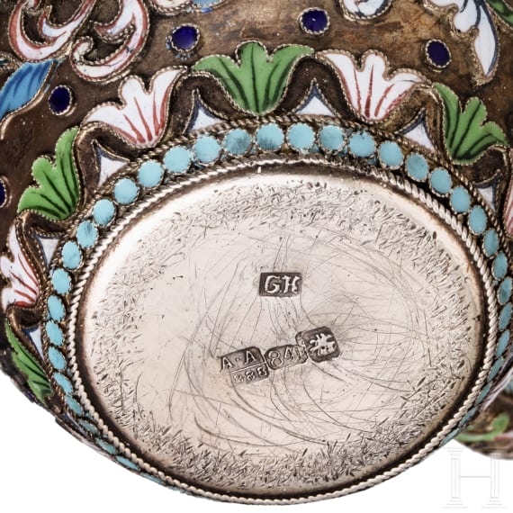 A Russian silver and cloisonn&eacute; enamel creamer, Moscow, 1888