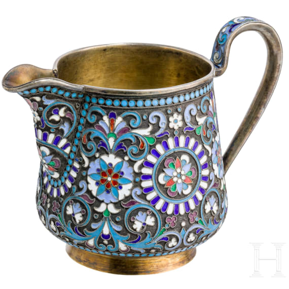 A Russian silver-gilt and cloisonn&eacute;-enamel creamer, Moscow, D. Nikitin, 1896 - 1908