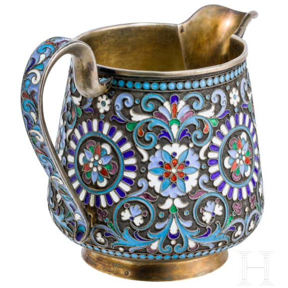 A Russian silver-gilt and cloisonn&eacute;-enamel creamer, Moscow, D. Nikitin, 1896 - 1908