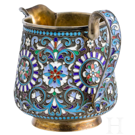 A Russian silver-gilt and cloisonn&eacute;-enamel creamer, Moscow, D. Nikitin, 1896 - 1908