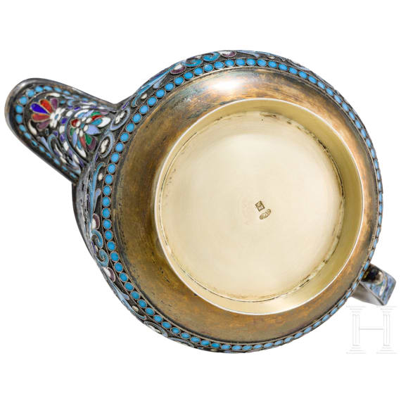 A Russian silver-gilt and cloisonn&eacute;-enamel creamer, Moscow, D. Nikitin, 1896 - 1908