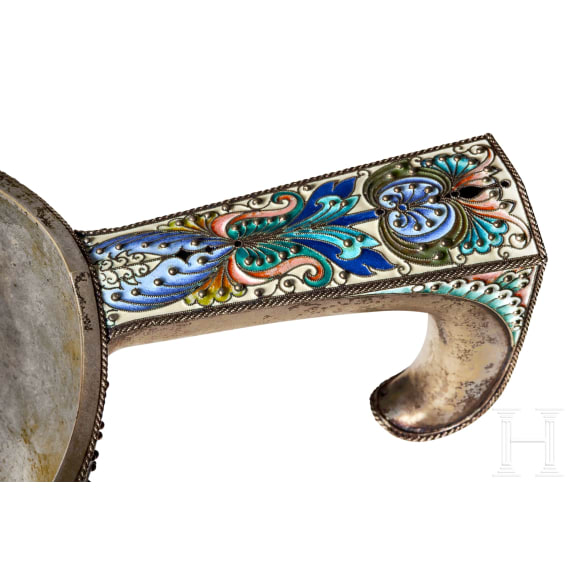 A large Russian silver-gilt and cloisonn&eacute;-enamel kovsh, Moscow, Feodor R&uuml;ckert, 1896-1908