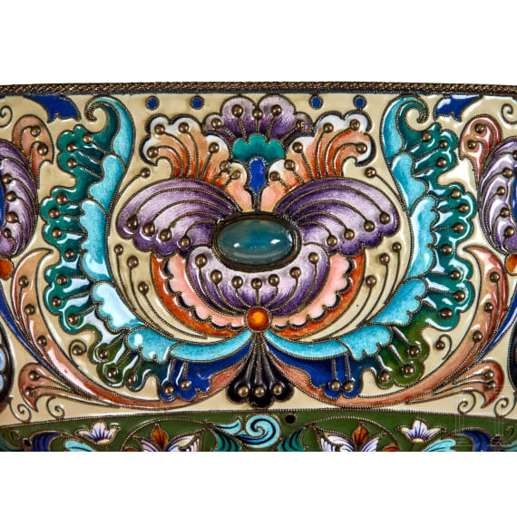 A large Russian silver-gilt and cloisonn&eacute;-enamel kovsh, Moscow, Feodor R&uuml;ckert, 1896-1908