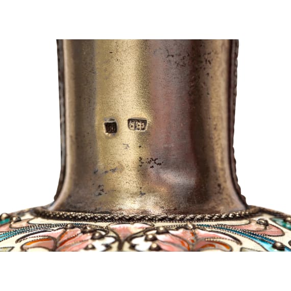 A large Russian silver-gilt and cloisonn&eacute;-enamel kovsh, Moscow, Feodor R&uuml;ckert, 1896-1908