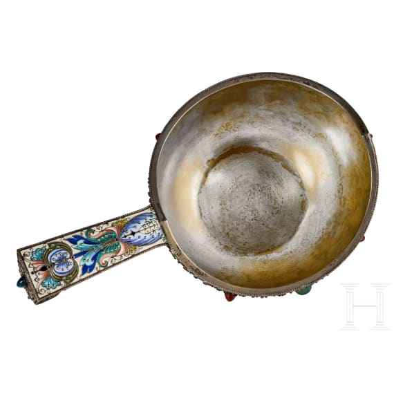 A large Russian silver-gilt and cloisonn&eacute;-enamel kovsh, Moscow, Feodor R&uuml;ckert, 1896-1908