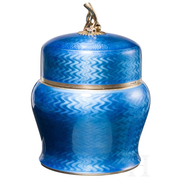 A Russian silver and guilloch&eacute; enamel box, stamped Faberg&eacute;, 20th century