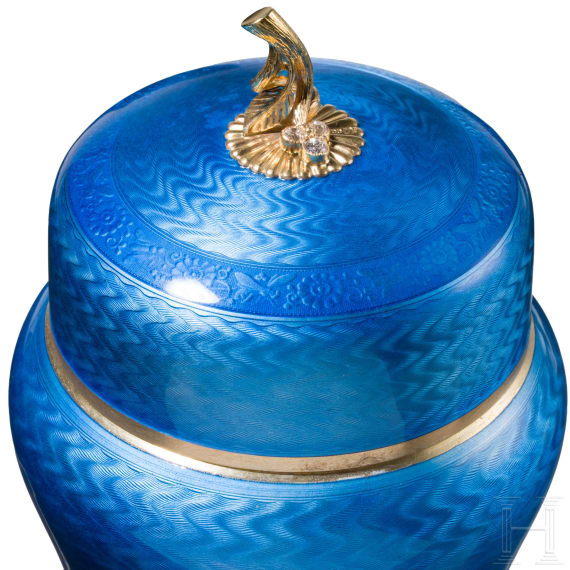 A Russian silver and guilloch&eacute; enamel box, stamped Faberg&eacute;, 20th century
