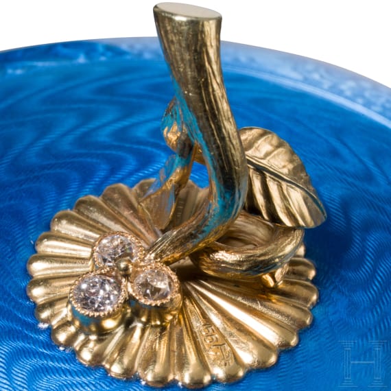 A Russian silver and guilloch&eacute; enamel box, stamped Faberg&eacute;, 20th century