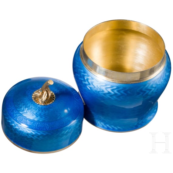 A Russian silver and guilloch&eacute; enamel box, stamped Faberg&eacute;, 20th century