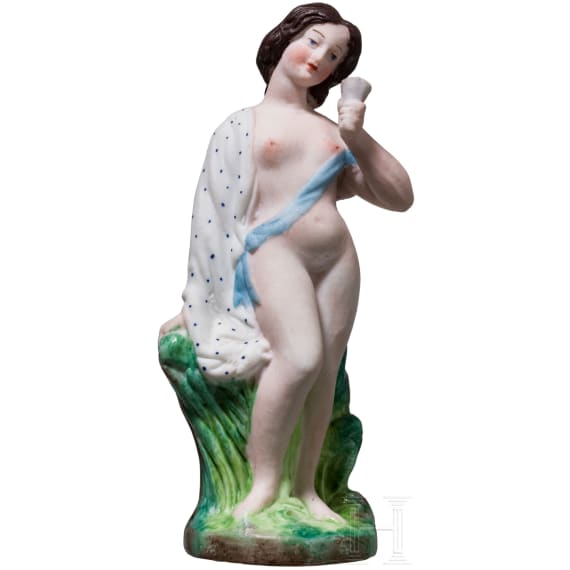 A very rare erotic porcelain figure of a lady, Russian private manufacturer, mid-19th century