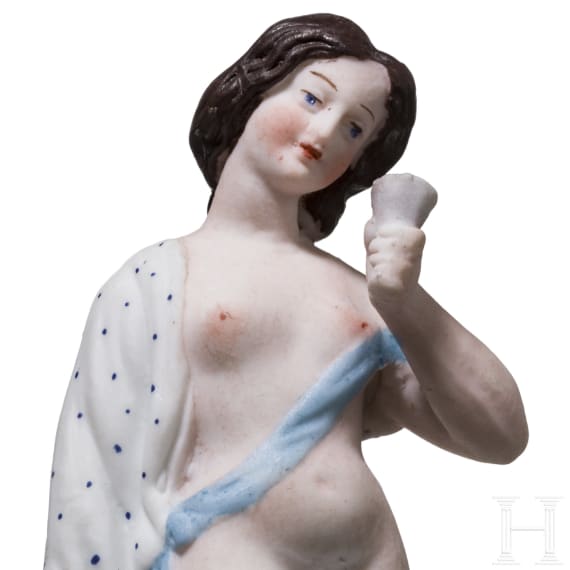 A very rare erotic porcelain figure of a lady, Russian private manufacturer, mid-19th century