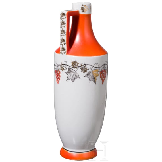 A Soviet porcelain liqueur flask, dated 1938 (painting probably later)