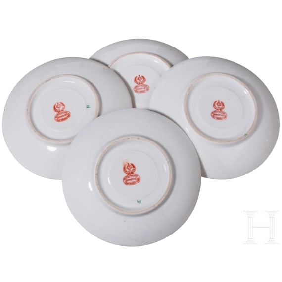 Five Soviet porcelain cups with saucers, Gardner factory (one) and Pervomayskiy porcelain factory (four), 20th century