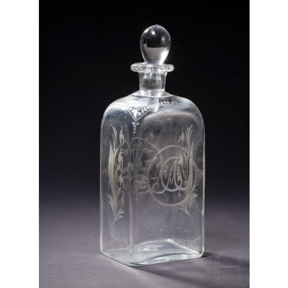 A Russian glass decanter with stopper showing monogram of Catherine II (the Great) of Russia and doublehead-eagle, late 18th century (stopper later)