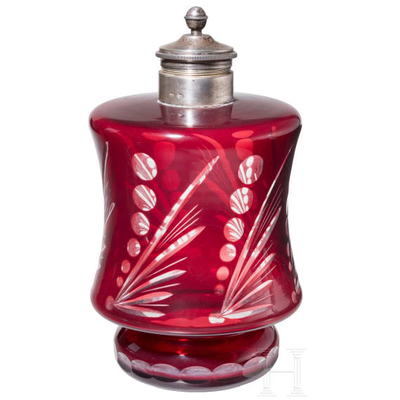 A Russian silver-mounted glass flask, St. Petersburg, company Sasikov, 1896 - 1908