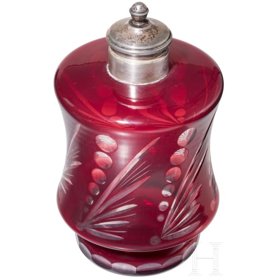 A Russian silver-mounted glass flask, St. Petersburg, company Sasikov, 1896 - 1908