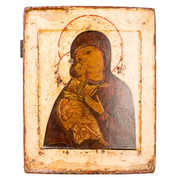 A Russian icon showing the Wladimirskaya Mother of God, 17th century