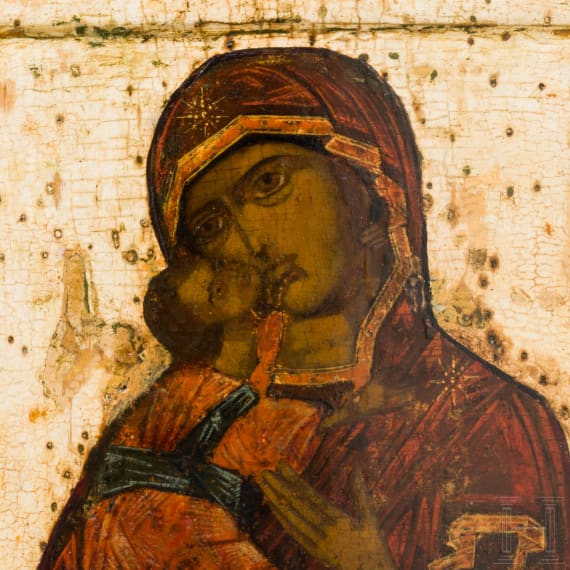 A Russian icon showing the Wladimirskaya Mother of God, 17th century