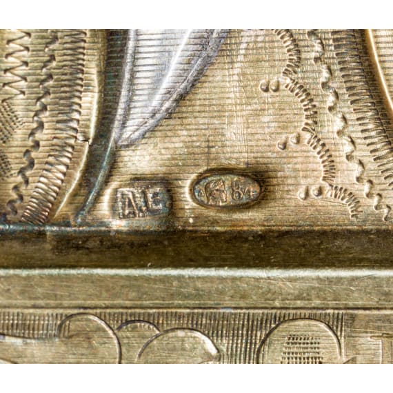 An icon showing the Tikhvinskaya Mother of God with silver-gilt oklad, Russia, circa 1900 (icon), Moscow, 1908-1917 (oklad)